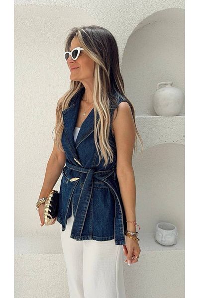 FioriModa Long Women's Denim Vest