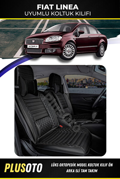 PlusOto مجموعة أغطية مقاعد السيارة باللون الأسود المتوافقة مع سلسلة Fiat Line...