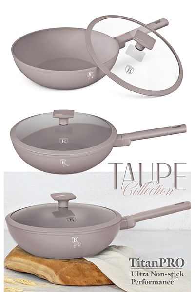 Berlinger Titanium Wok Pan Nonstick And Lid 28 Cm Taupe Collection Induction All Stoves