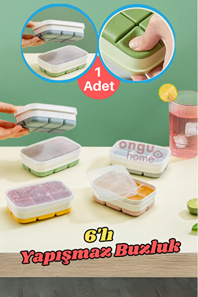 ongu home Yapışmaz 6’lı Küp Buzluk Bas Çıkar Buzluk Kabı Buz Kalıbı Renkli 1 ...