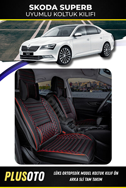 PlusOto مجموعة غطاء مقعد السيارة المتوافقة مع سلسلة Skoda Superb Plus Lux بال...