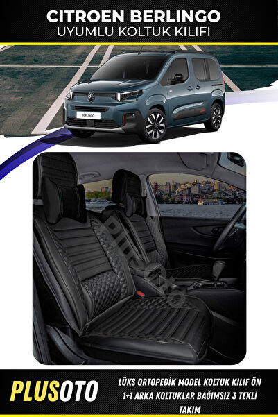 PlusOto مجموعة أغطية مقاعد السيارة السوداء المتوافقة مع Citroen Berlingo الخل...