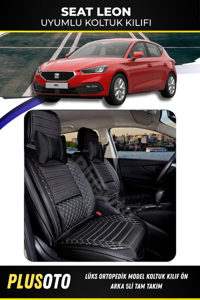 PlusOto مجموعة غطاء مقعد السيارة المتوافقة مع سلسلة ليون بلس لوكس باللونين ال...