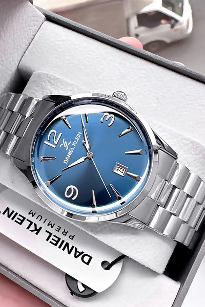 Daniel Klein ساعة يد رجالية 3 أتم مقاومة للماء فضية _لون أخضر بترولي حزام فول...