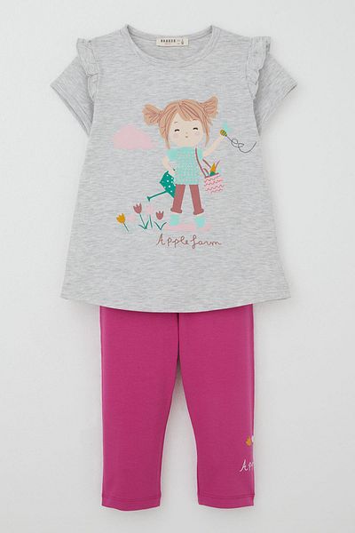 Breeze 1-4 Years Girl Capri Tights Set - Light Gray Melange, Girl Printed