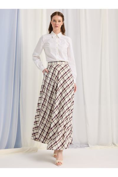 Store Wf Off-White Plaid Maxi Skirt