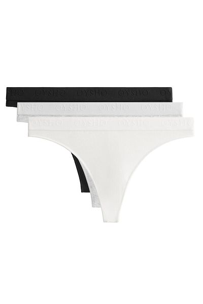 Oysho 3Pcs Comfort Logo Cotton Thong Panties