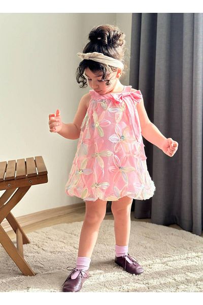 DEROSHkids Girls Pink Sequin Lily Floral Mini Balloon Dress Blouse (Read Description for Size)
