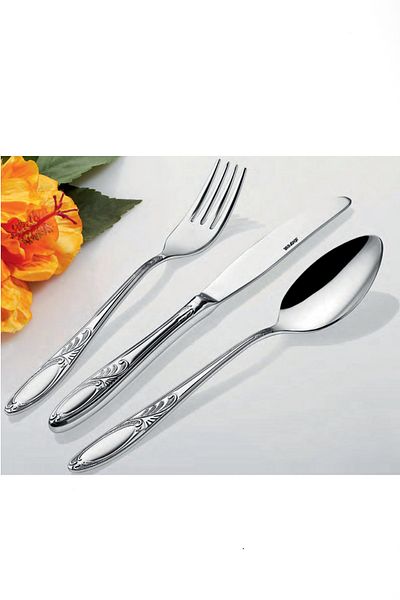 İNTER CELİK Zümrüt Model 90 Piece Spoon-Fork-Knife Set with Leather Bag