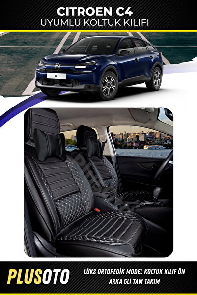 PlusOto مجموعة أغطية مقاعد السيارة المتوافقة مع Citroen C4 Plus Lux Series با...