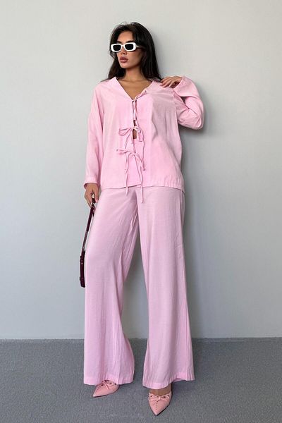 Madmext Pink Front Tie-Up Bottom Top Set Mg2473