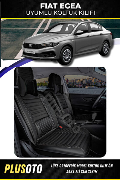 PlusOto Fiat Egea Compatible Plus Lux Series Black Car Seat Cover Set of 5 P-252