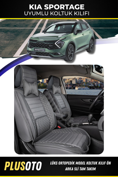 PlusOto مجموعة أغطية مقاعد السيارة المدخنة المتوافقة مع سلسلة Kia Sportage Plus Lux مكونة من 5 قطع P-167