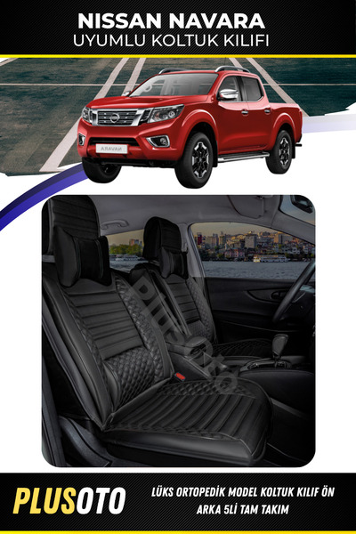 PlusOto مجموعة غطاء مقعد السيارة الأسود المتوافقة مع سلسلة Nissan Navara Plus...