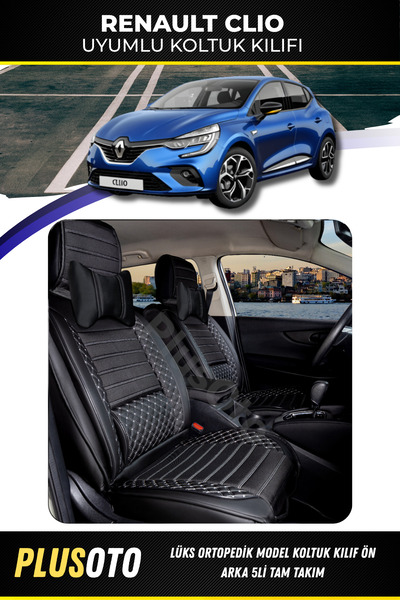 PlusOto مجموعة غطاء مقعد السيارة المتوافقة مع سلسلة Renault Clio Plus Lux بال...