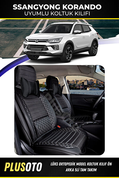 PlusOto سانج يونج كوراندو متوافق مع سلسلة بلس لوكس أسود أبيض غطاء مقعد السيار...