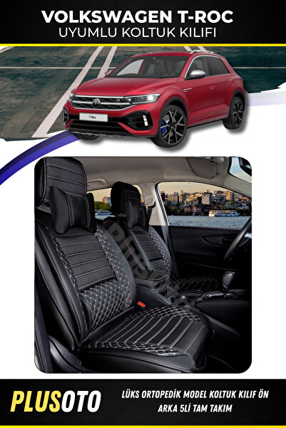 PlusOto مجموعة أغطية مقاعد السيارة المتوافقة مع سلسلة Volkswagen T-Roc Plus L...