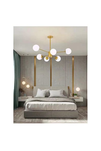 luminastar Candelabru vintage, 6 globuri albe x E27, diametru 70CM, bronz