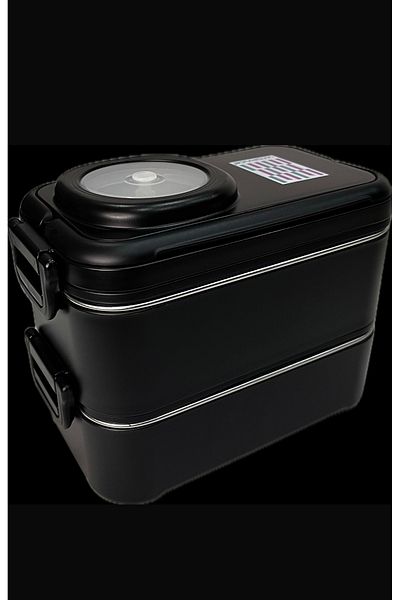 Uzspace Stainless Steel 1200ml Two Layer Insulated Lunch Box with Fork Spoon Sauce Bowl Lunch Box 8023-49