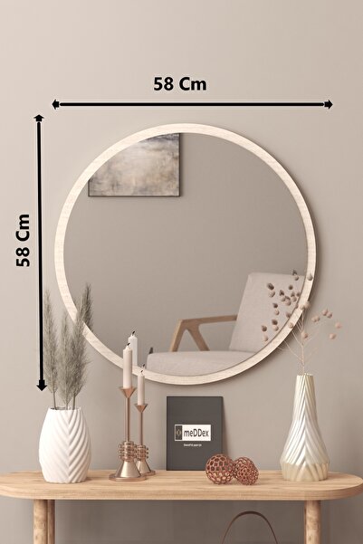 meDDex Dekoratif Yuvarlak Ayna Traverten Desen 60 Cm Antre Hol Wc Traverten 60 cm