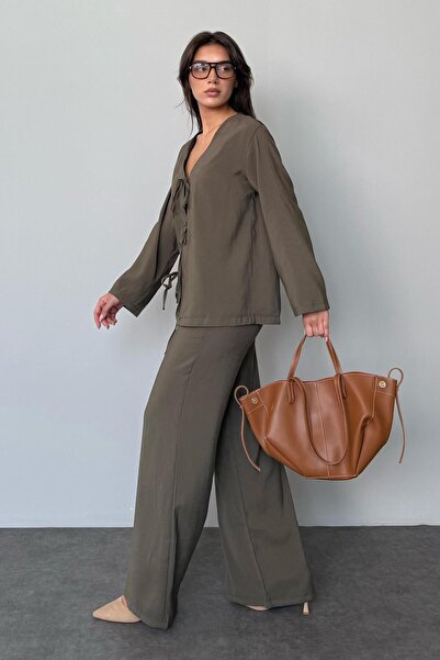 Madmext Haki Önü Bağlamalı Alt Üst Takım Mg2473