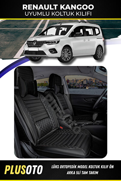 PlusOto مجموعة أغطية مقاعد السيارة السوداء المتوافقة مع سلسلة Renault Kangoo ...