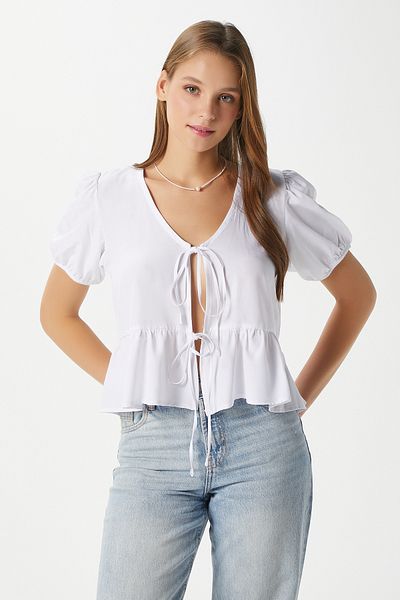 Ritnice Women's Amaya Lace-Up White Woven Shirt