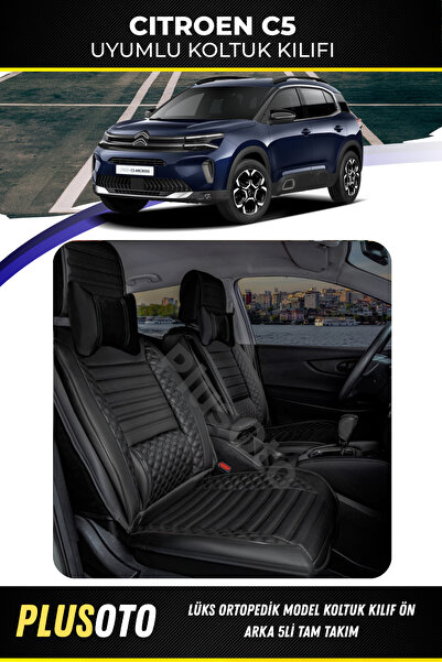 PlusOto Citroen C5 Compatible Plus Lux Series Black Car Seat Cover Set of 5 P...