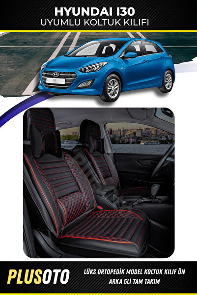 PlusOto Hyundai İ30 Compatible Plus Lux Series Black Red Car Seat Cover Set o...