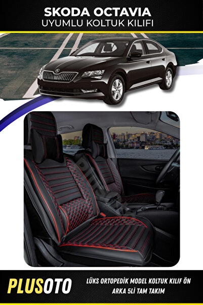 PlusOto سكودا اوكتافيا متوافق مع سلسلة بلس لوكس أسود أحمر غطاء مقعد السيارة م...