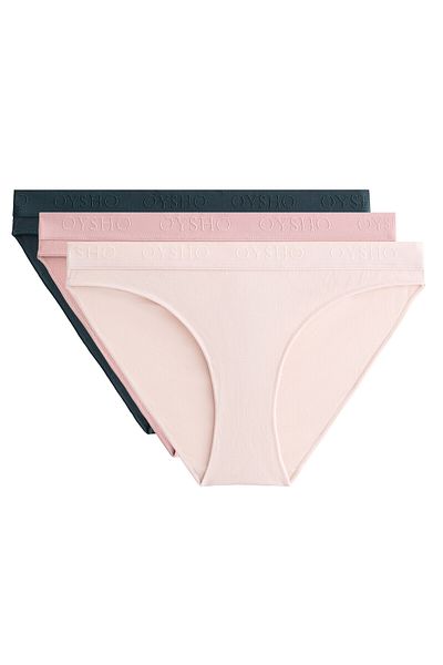 Oysho 3 Cotton Blend Classic Briefs With Logo