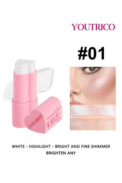 Youtrico White Glossy Blush,silky Texture,6g, Fine Flash,blush Stick &eyeshadow&highlights