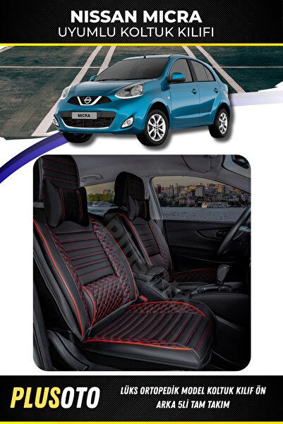 PlusOto Nissan Micra Compatible Plus Lux Series Black Red Car Seat Cover Set ...