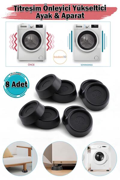 Badem10 8 Adet Çamaşır Bulaşık Makinesi Buzdolabı Siyah Eşya Altlığı Titreşim...