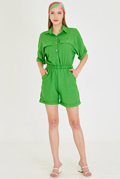 armonika Dámská zelená kombinéza netopýří kapsa v pase s elastickým pasem s kraťasy na paži-23y001075