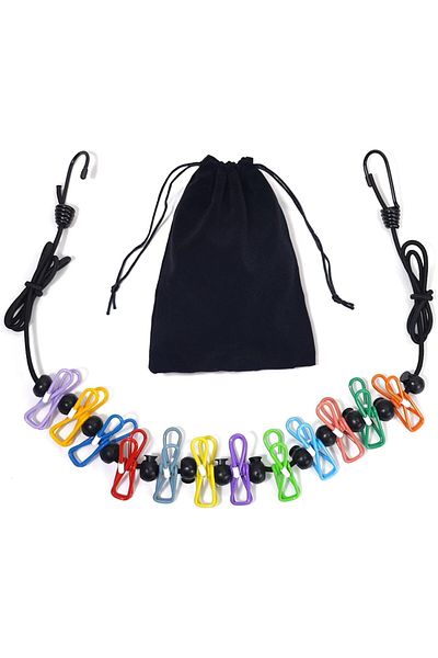COOYA Retractable Travel Clothesline, Adjustable 4,9ft-12ft with 12 Colorful Clips,for Hotel, Camping