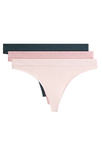 Oysho 3 Cotton Blend Thongs With Logo