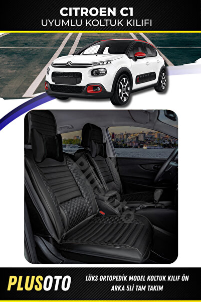 PlusOto مجموعة أغطية مقاعد السيارة السوداء المتوافقة مع Citroen C1 Plus Lux S...