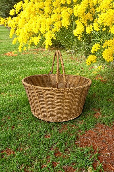 ALBETTO Plastic Knitted Picnic Basket Round Cream