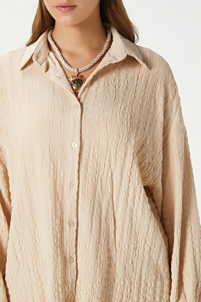 Ritnice Women's Ariana Seersucker Waist Elastic Stone Pants Shirt Bottom Top Set