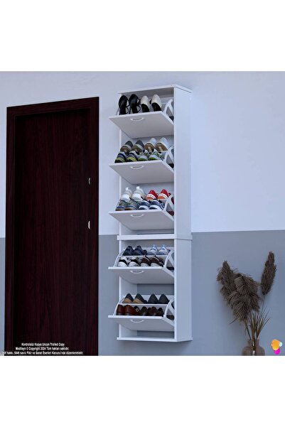 Modilayn VARBİ UMAY' 2 Li Asma Kapı Önü 52x193x25, 5 cm’ lik 5 Düşer Kapak 10 Göz Bölme Ayakkabılık