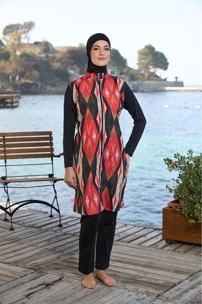 Estiva Digital Printed Zippered Full Covered Hijab Swimsuit