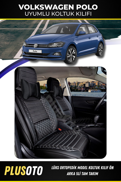 PlusOto مجموعة أغطية مقاعد السيارة المتوافقة مع سلسلة Volkswagen Polo Plus Lu...