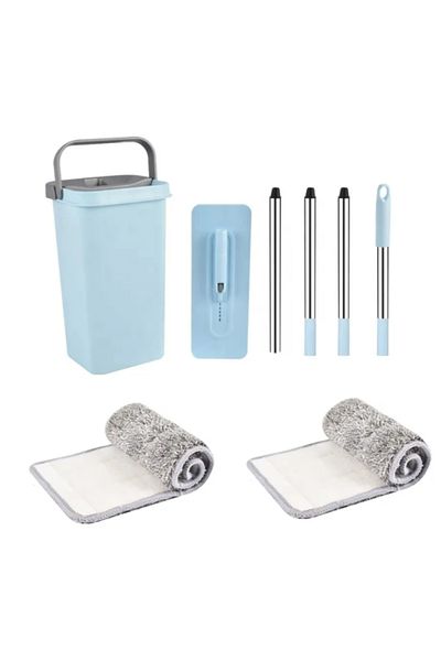 PAA-home Set Mop Plat PAA-home cu Galeata 3.2L, Cuve Separate, 2 Lavete Microfibra, Orificiu Scurgere