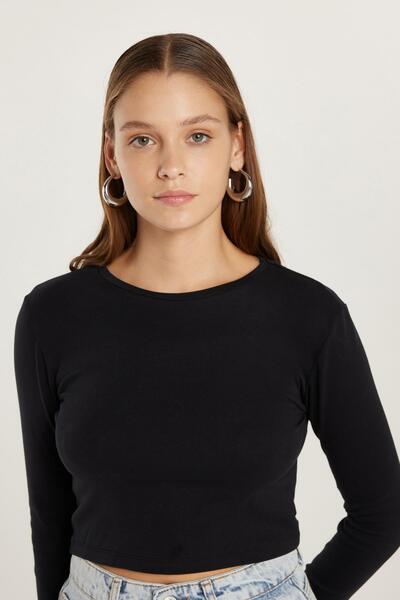 Tudors Жіноча блуза Slim Fit з вузьким кроєм, довгими рукавами та коміром-стійкою, чорна