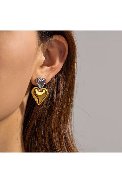 Siya Silver Heart Model Plate - Two Color Double Women's Earrings