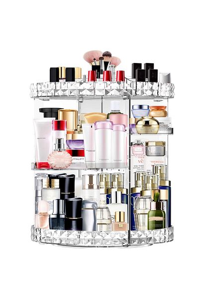 MISERWE Rotating Organizer For Cosmetics, Transparent, Adjustable Shelves, 34x23cm