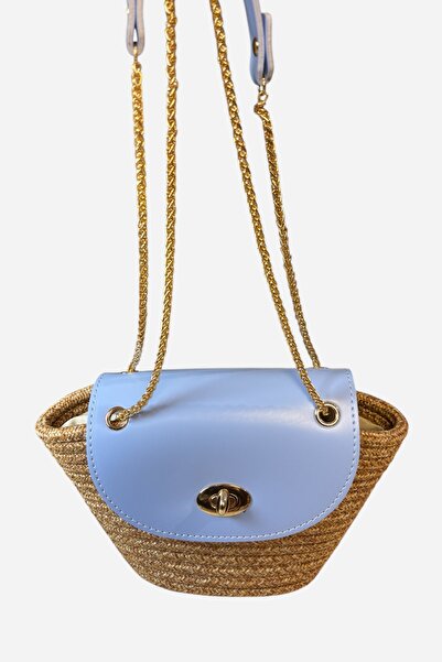 MaVaux Τσάντα ώμου από μαλακό δέρμα και ψάθινη επένδυση, κομψή σχεδίαση διαχρονική τσάντα με λεπτομέρεια εξαιρετικού αξεσουάρ