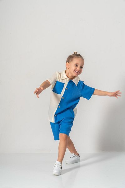 MeaShop Boy's Summer/Easter Muslin Fabric Shirt Shorts Set