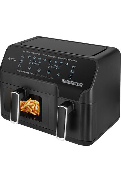 ECG Friteuza dubla cu aer cald ECG AF 8300 Dual Fry, 5.2 + 3.1 litri, 2700 W, 8 programe, 80-200°C